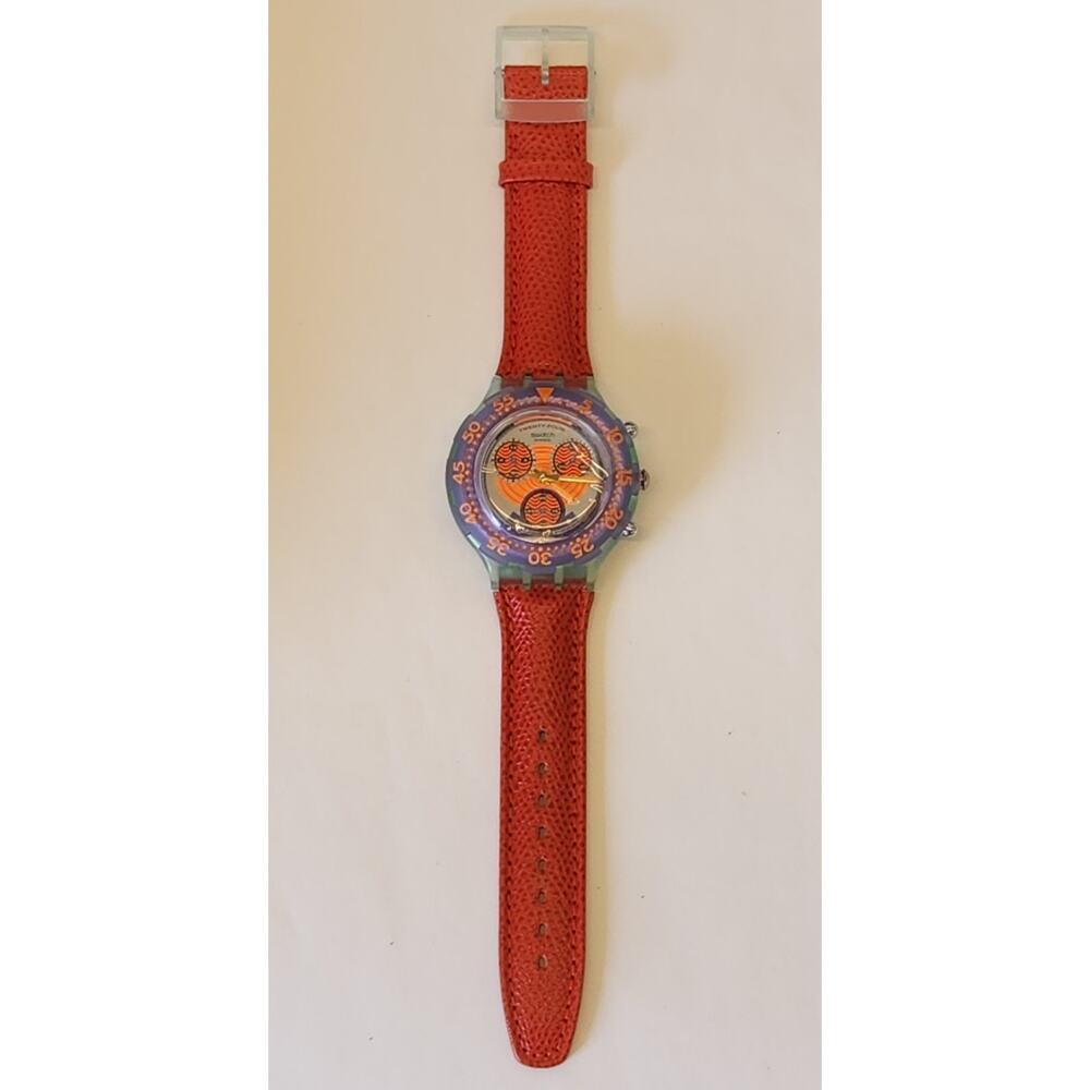Swatch watch RED HARBOUR SBG100 1993 Aquachrono New old stock - Picture 3 of 9